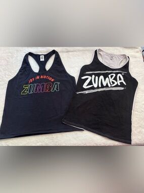 Zumba Fitness Black Tank Tops with Multicolor Logo and White Logo
